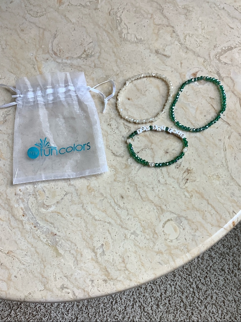 NWOT-My Fun Colors set of 3-you got this-stretch bracelets with storage bag